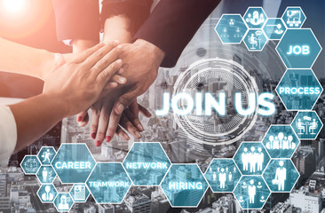 Human Resources Recruitment and People Networking Concept. Modern graphic interface showing...