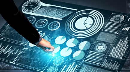 Big Data Technology for Business Finance Analytic Concept. Modern graphic interface shows massive...