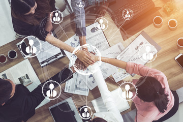 Human Resources Recruitment and People Networking Concept. Modern graphic interface showing...