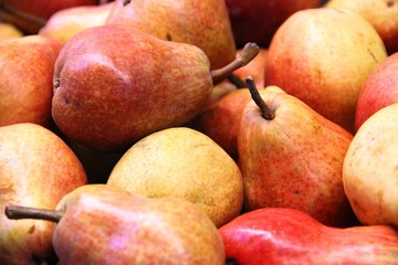 Lot of red pears, background. Harvest
