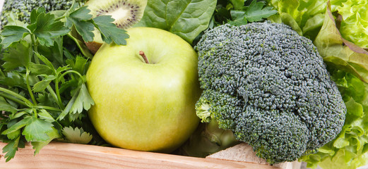 Fresh green fruits with vegetables. Healthy nutrition, dieting and body detox concept