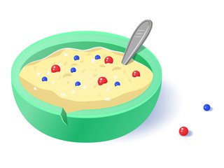 Vector illustration of oatmeal on white background. Healthy breakfast.