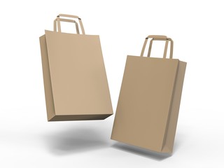 Blank template of shopping Paper Bag 3d illustration for branding design and mock up.