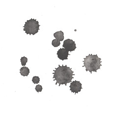 Dripping watercolor paint isolated on white background. Black ink spots illustration.
