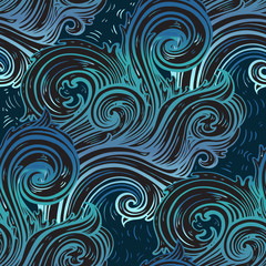 Fototapeta na wymiar Sea waves. Hand drawn vector illustration