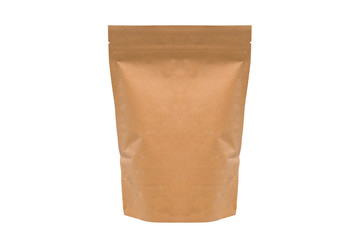 Brown paper bag isolated on white background with clipping path.Coffee packaging