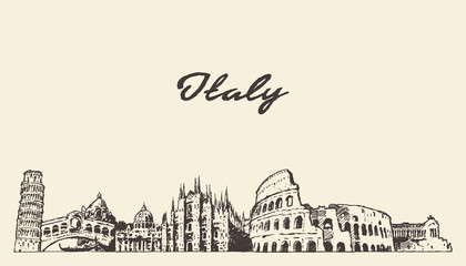 Italy skyline hand draw vector illustration sketch
