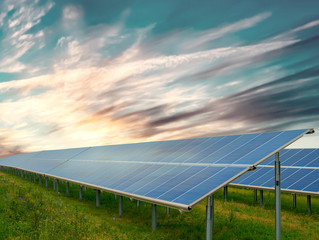 Green energy concept: solar panels in sunny day