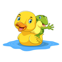 cute duck and frog cartoon