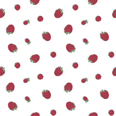 Raspberry seamless pattern set. Juicy berry collection. Hand drawn color vector sketch background. Colorful doodle wallpaper. Summer print