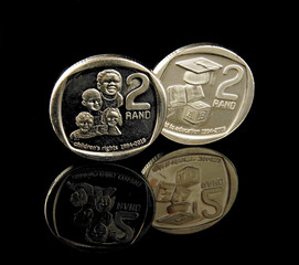 Durban, South Africa 30 June 2019. New 2019 south african two rand (R2) coins