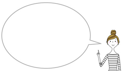 指をさす若い女性　ふきだし