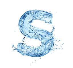 letter S made of water splash isolated on white background