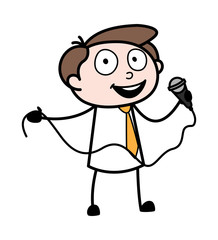 Singing in a Concert - Office Businessman Employee Cartoon Vector Illustration