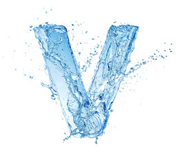 Fototapeta na wymiar letter V made of water splash isolated on white background