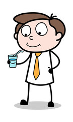 Drinking Juice - Office Businessman Employee Cartoon Vector Illustration