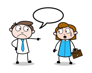 Boss Scolding to His Female Employee - Office Businessman Employee Cartoon Vector Illustration