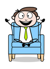 Sitting on Sofa and Cheering Up - Office Businessman Employee Cartoon Vector Illustration