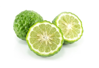 Fototapeta na wymiar Fresh bergamot fruit slice isolated on white background, herb and medical