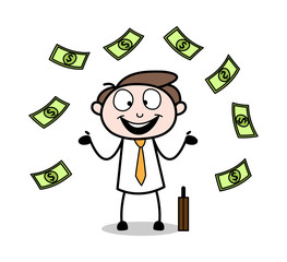 Standing and Floating Money - Office Businessman Employee Cartoon Vector Illustration