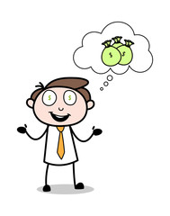 Thinking About Money - Office Businessman Employee Cartoon Vector Illustration