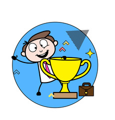Standing with Trophy - Office Businessman Employee Cartoon Vector Illustration