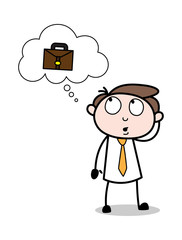 Thinking About the Briefcase - Office Businessman Employee Cartoon Vector Illustration