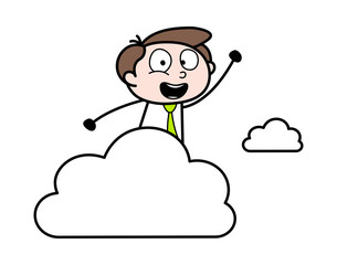 Cheerful Raising Hand - Office Businessman Employee Cartoon Vector Illustration