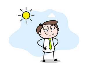 Standing in Summer and Smiling - Office Businessman Employee Cartoon Vector Illustration