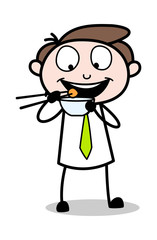 Fototapeta premium Eating Chinese Food - Office Businessman Employee Cartoon Vector Illustration
