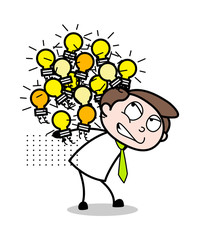 Carrying Lots of Ideas - Office Businessman Employee Cartoon Vector Illustration