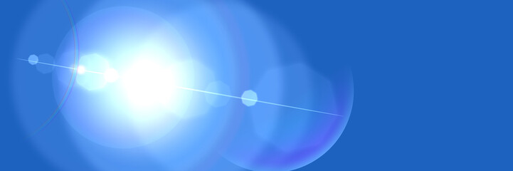 Lens flare light effect. Sun flash with ray and glow on blue sky background.