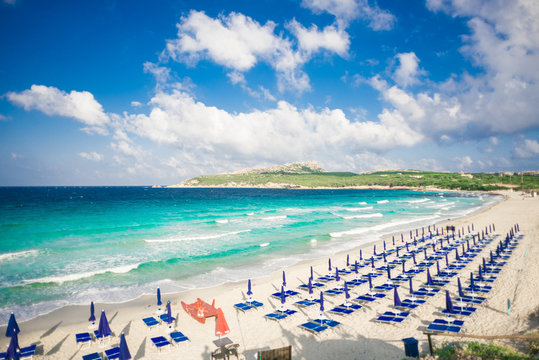 Beach of Rena di Ponente, Sardinia Island, Italy. Blue Sky.