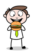 Eating Unhealthy Food - Office Businessman Employee Cartoon Vector Illustration
