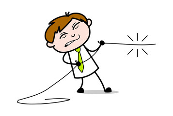 Trying to Pull The Rope - Office Salesman Employee Cartoon Vector Illustration