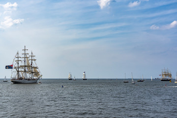 Various tall ships have just left the harbour of Scheveningen during the SAIL-out