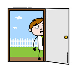 Shocked After See Inside the House - Office Salesman Employee Cartoon Vector Illustration
