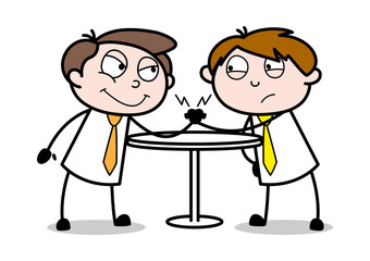 Arm Wrestling - Office Salesman Employee Cartoon Vector Illustration