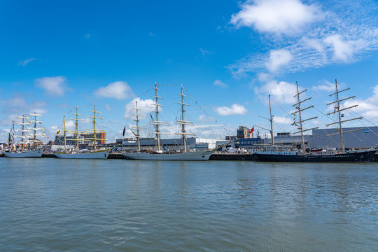 The tall ships Tenacious, Shabab Oman II, Mircea and ARM Cuauht&eacute;moc during Sail on Scheveningen