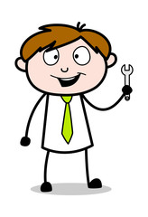 Obraz premium Showing a Wrench Tool - Office Salesman Employee Cartoon Vector Illustration