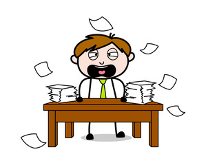Frustrated Employee Expression from Work-Load - Office Salesman Employee Cartoon Vector Illustration