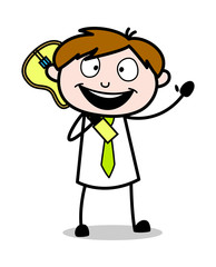 Holding a Guitar and Waving Hand - Office Salesman Employee Cartoon Vector Illustration