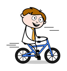Riding Bicycle - Office Salesman Employee Cartoon Vector Illustration