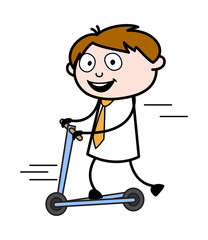 Playing with Scooter for Kids - Office Salesman Employee Cartoon Vector Illustration