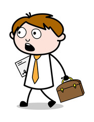 Shocked Face Expression While Going to Office - Office Salesman Employee Cartoon Vector Illustration