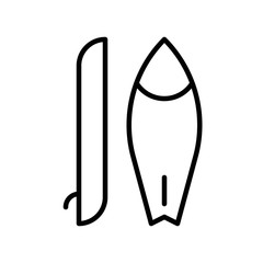 Surfboard vector, Summer party related line icon