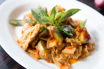 Stir fried pork belly with red curry