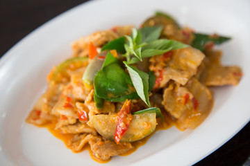 Stir fried pork belly with red curry