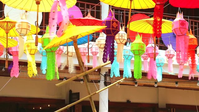 Art lamps and umbrellas in northern Thailand Hanging decoration outdoor