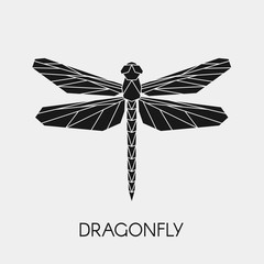 Geometric dragonfly. Polygonal animal. Black silhouette. Vector illustration.	